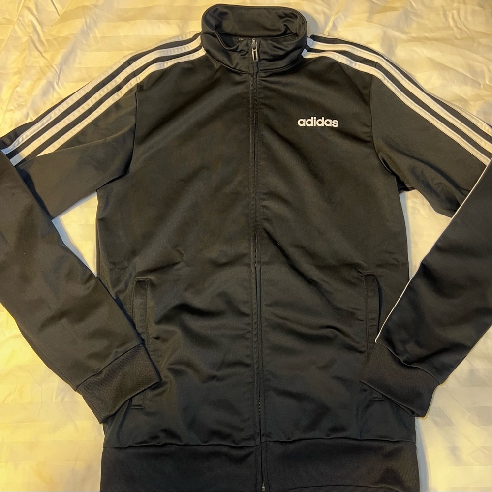 Adidas Black & White 3 Stripes Track Jacket Women’s Small Full Zip Pockets